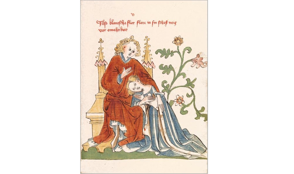 Floire lies in Blancheflor’s lap